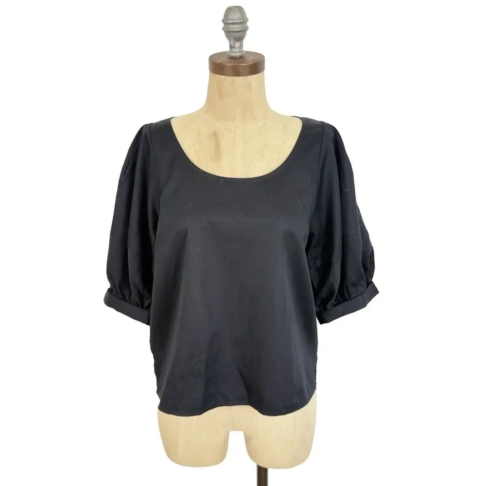 MADEWELL Relaxed Scoopneck Short Puff Sleeve Top L True Black Office NWT B80